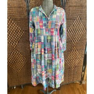 One Size Fits Many//Vintage 90s Patchwork Madras Plaid Dress